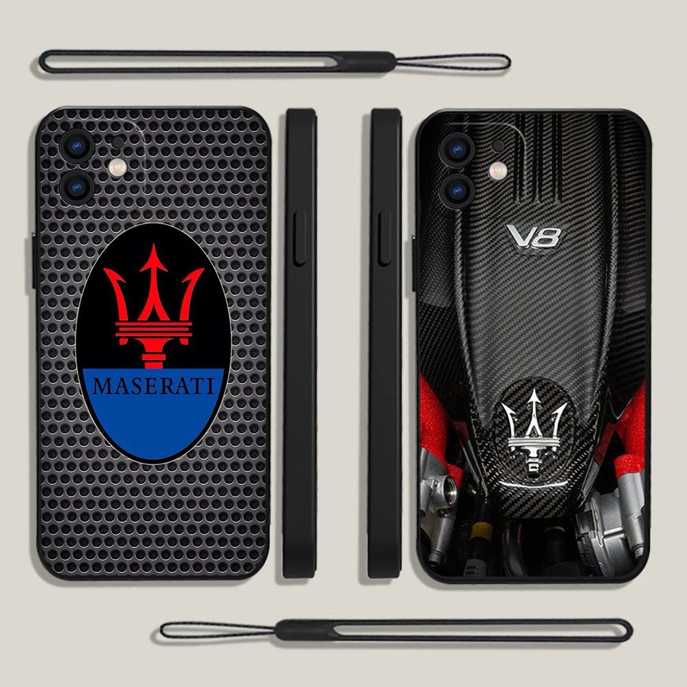 

Luxury Sports Car M-Maserati Phone Case For Samsung Galaxy S23 S22 S21 S20 Ultra Plus FE S10 Note 20 Plus With Lanyard Cover