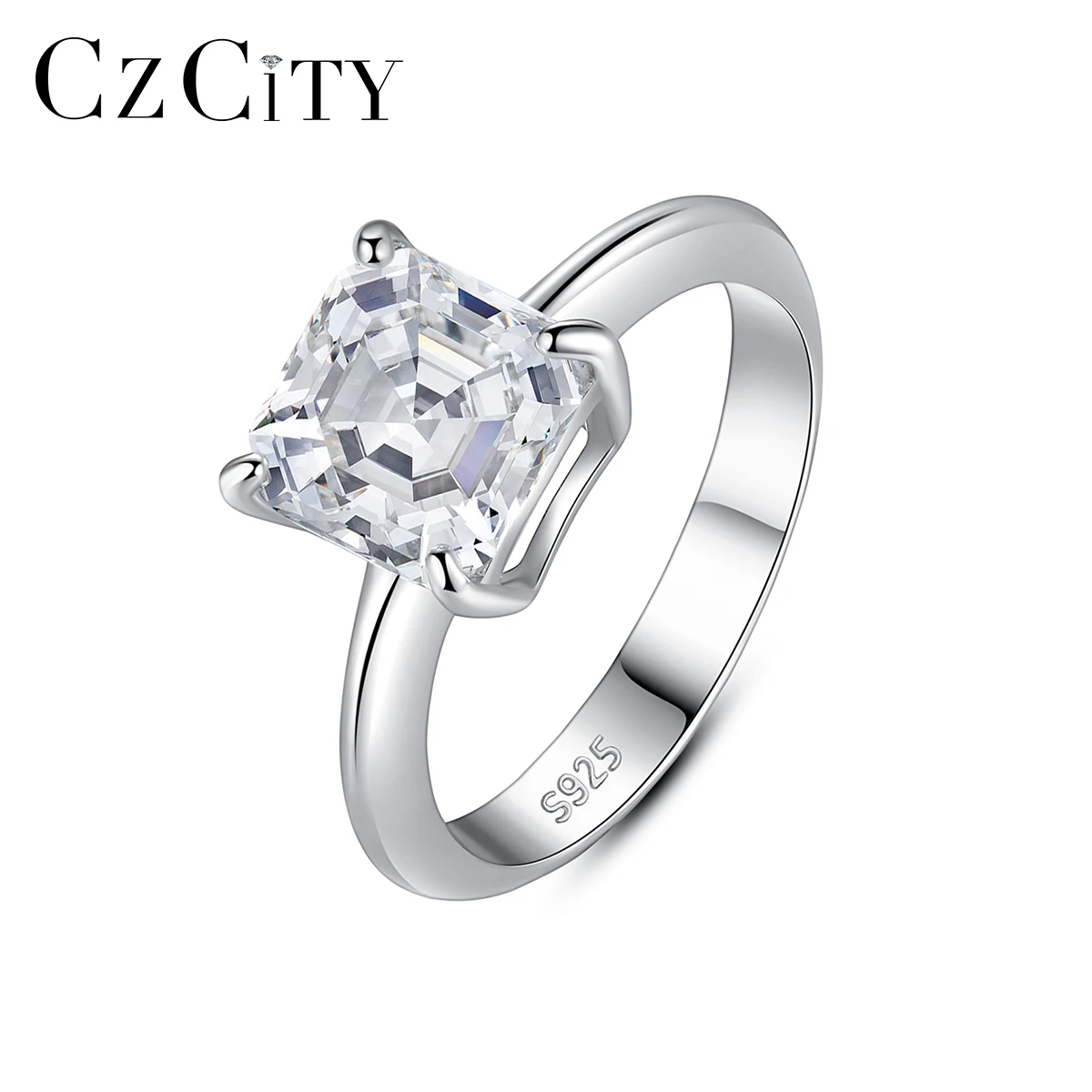 

CZCITY Square CZ Promise Rings for Women Wedding Engagement Fine Jewelry 925 Sterling Silver Anillos Femme Bijoux Christmas Gift
