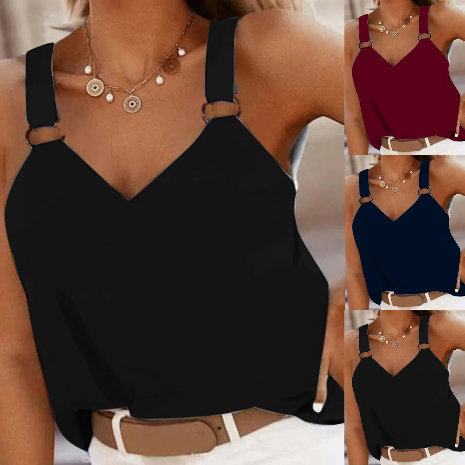 

Элегантная женская майка, повседневный однотонный жилет, женская летняя рубашка с V-образным вырезом, Свободный топ без рукавов