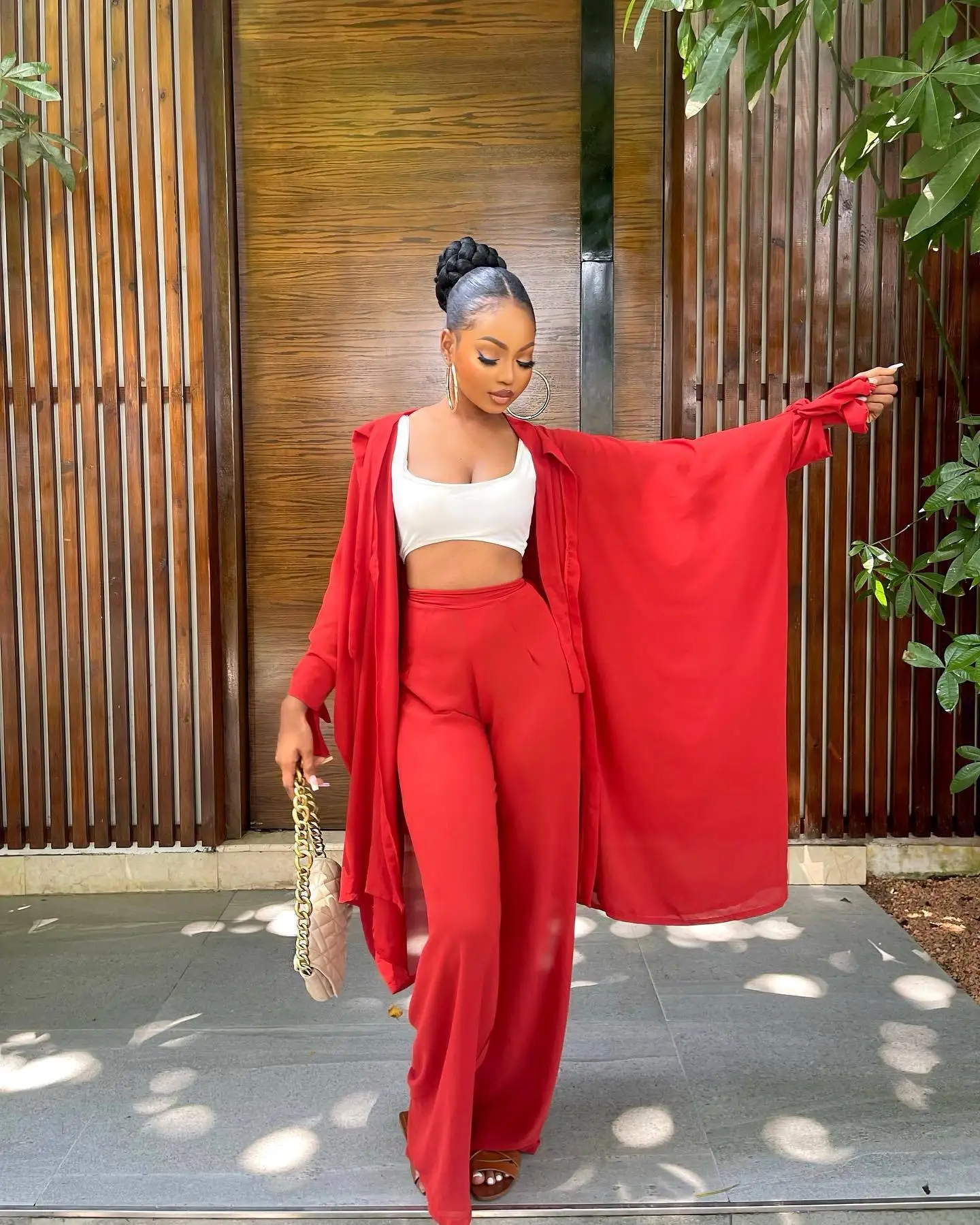 

Women 2 Piece Sets Homewear Fashion Casual Lace-up Sleeve Cardigan Tops+Wide Leg Pants Suits Lady Autumn Two Piece Outfit