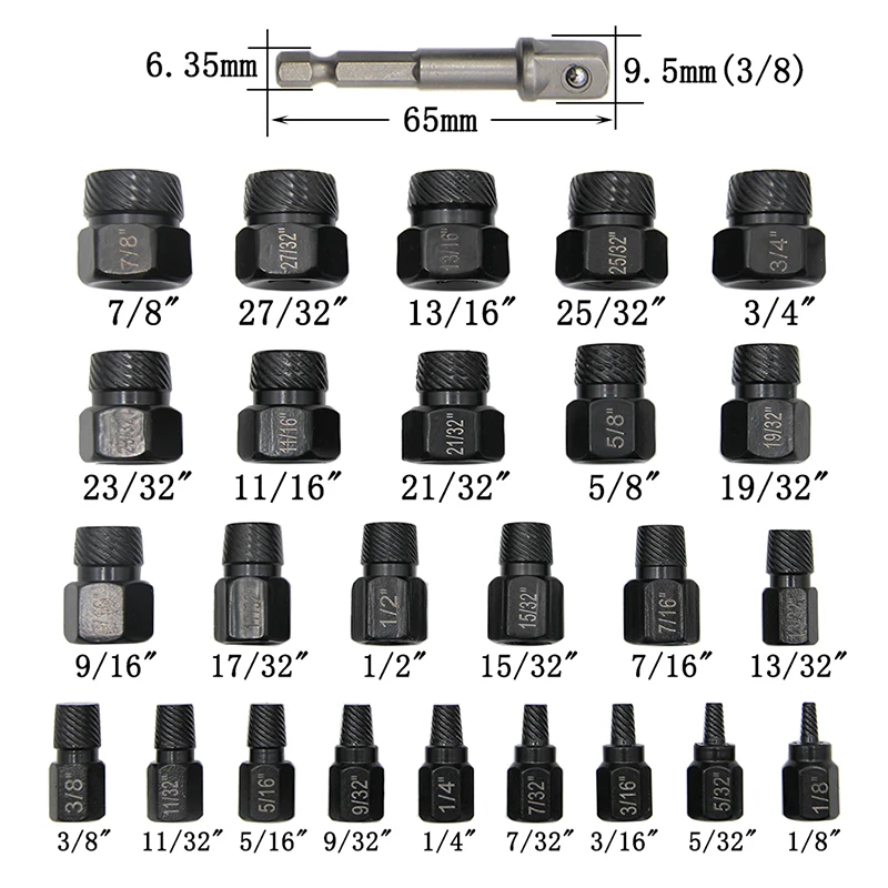 

26pcs/lots Damaged Screw Extractor Drill Stripped Screw Extractor Remover Set Single Head Broken Screw Bolt Demolition Tools