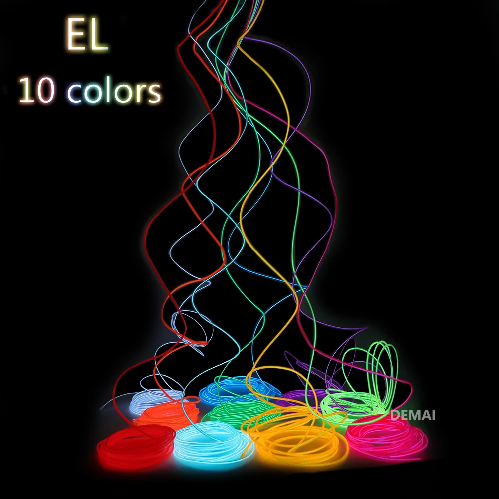 EL Wire Rope Tube Waterproof LED Strip Tape 3V 5V 12V 2M/3M/5M Neon Light Dance Party Decor Light USB Neon LED lamp Flexible