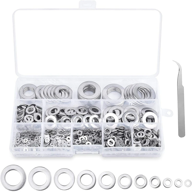 

Flat Washers - 1080PCS Flat Washers 11 Sizes Stainless Steel Flat Washers and Lock Washers Washer Assortment Set