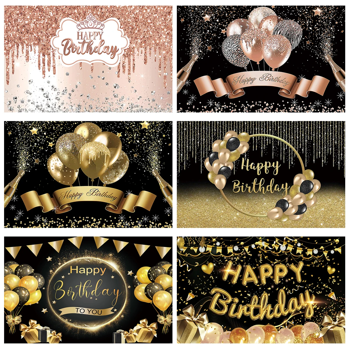30 40 50th Black Gold Birthday Background Banner Gold Glitter Photo Booth Backdrop Hanging Flag Birthday Party Decoration