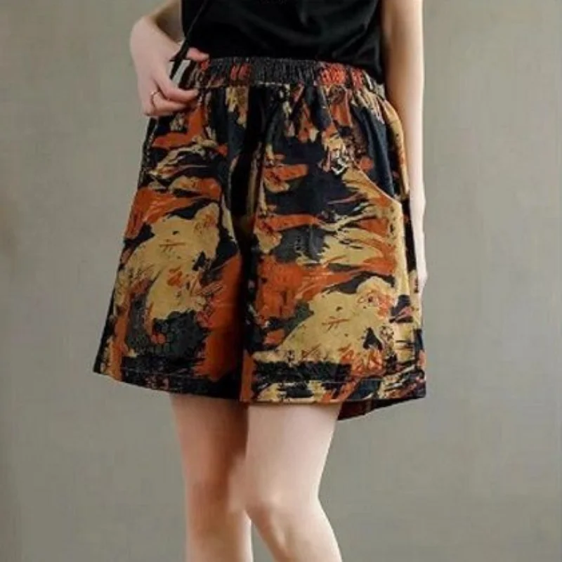 Short Pants for Woman To Wear Linen Cotton Print Loose Home Women's Shorts Graphic With Belt Elastic Waist Baggy Low Price Cheap