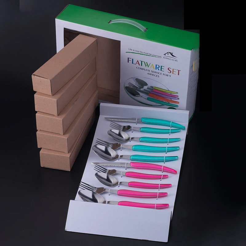 

Full Tableware Set 45 Piece Set Steak Stainless Steel Knife Fork Spoon Dinnerware Set Transparent Handle Kitchen Device Sets