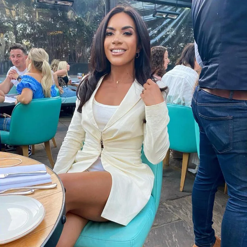 2021 Autumn Fashion Casual Simple Solid White Turn-down Collar Single Breasted Suit Women's Office Lady Long Coat Skinny Blazers