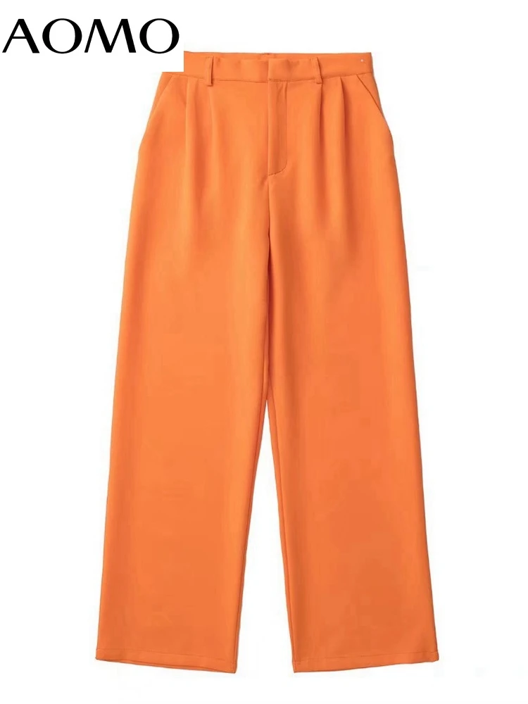 AOMO, новинка 2022, женские оранжевые Костюмные брюки, брюки для женщин, элегантные офисные брюки с карманами, панталоны 3H458A