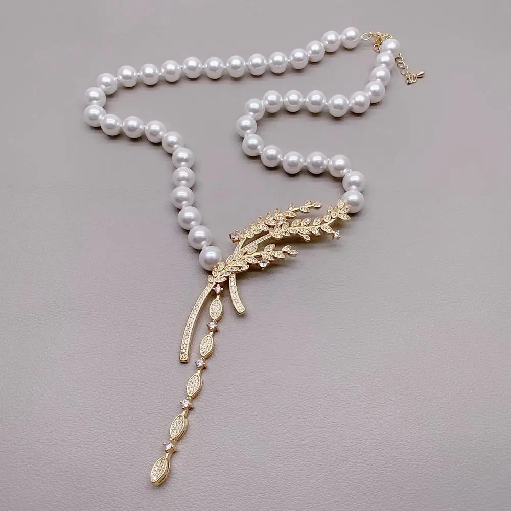 Y·YING Белая морская ракушка Жемчуг Cz Pave Кулон Колье Ожерелье Лариат Ювелирные