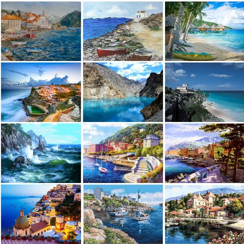 

PhotoCustom Sea Landscape Oil Painting By Number Drawing On Canvas HandPainted Art Gift DIY Picture Kits Home Decor