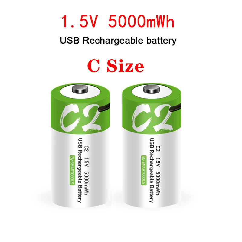 Аккумуляторная батарея с реальной емкостью 1,5 в, МВтч, размер C, USB, перезаряжаемая литий-полимерная батарея, заряжаемая с помощью кабеля type-C