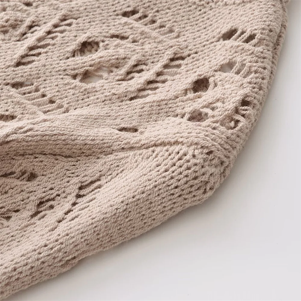 Женское трикотажное жаккардовое Сетчатое пальто с круглым вырезом