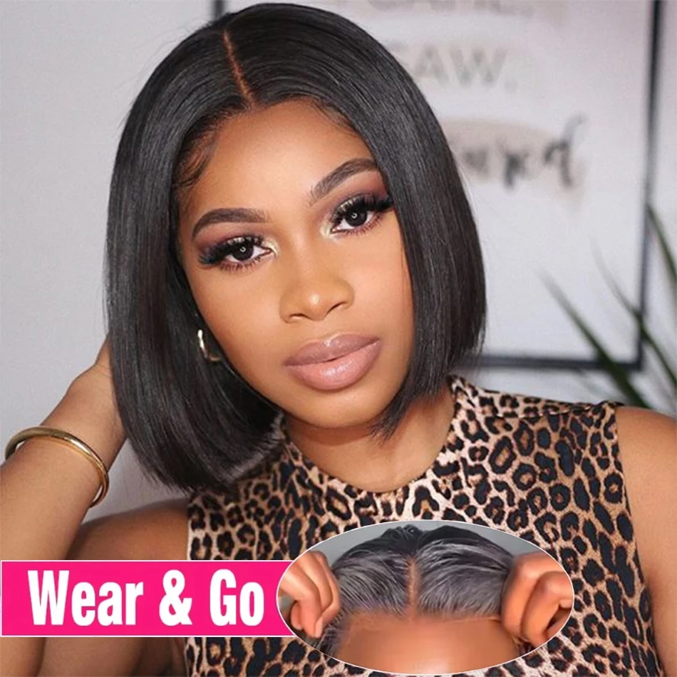 Wear And Go Glueless 100% Human Hair Wig HD Lace Bone Straight Short Bob 13x4 Frontal Ready To Wigs Pre Cut No