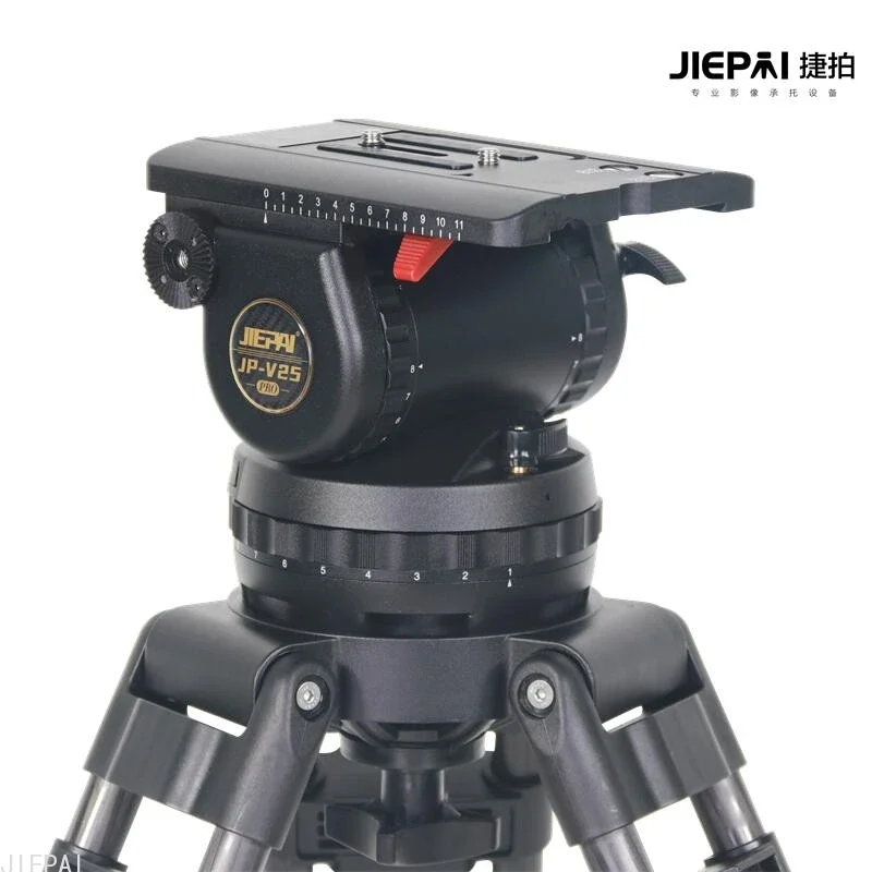 Фото Профессиональная видеоголовка JIEPAI V25 для тяжелых условий эксплуатации, 40 кг, с панорамной штангой 150 мм для использования с штативами ENG, для кино- и телесъемки №4