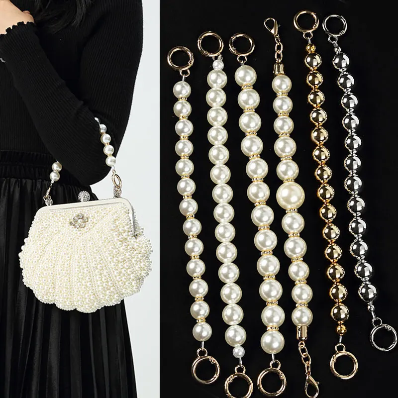 

Faux Pearl Beaded Bag Chain Design Women Handbag Handle 33.5cm Length Shoulder Bag Strap Crossbody Belt Bag Parts Accessories