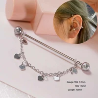 1pc stainless steel industrial piercing barbell helix piercing ear stud pierc cz chain heart dangle body pircing jewelry 16g