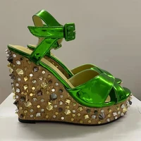 women 2022 new summer platform with gold rivet wedges sandals open toe sandalias female paty shoes