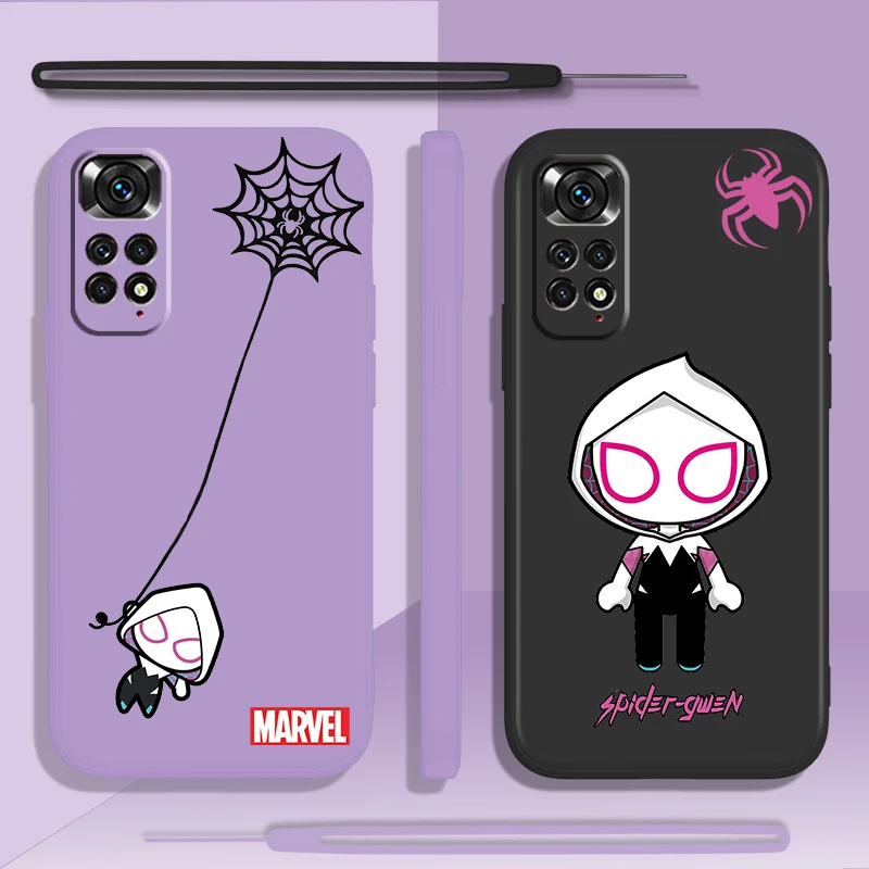

Marvel SpiderMan Art Phone Case For Xiaomi Redmi Note 11 11T 10 10S 9 9S 9T 8 8T 7 5 Pro Plus Liquid Left Rope Cover Coque Capa