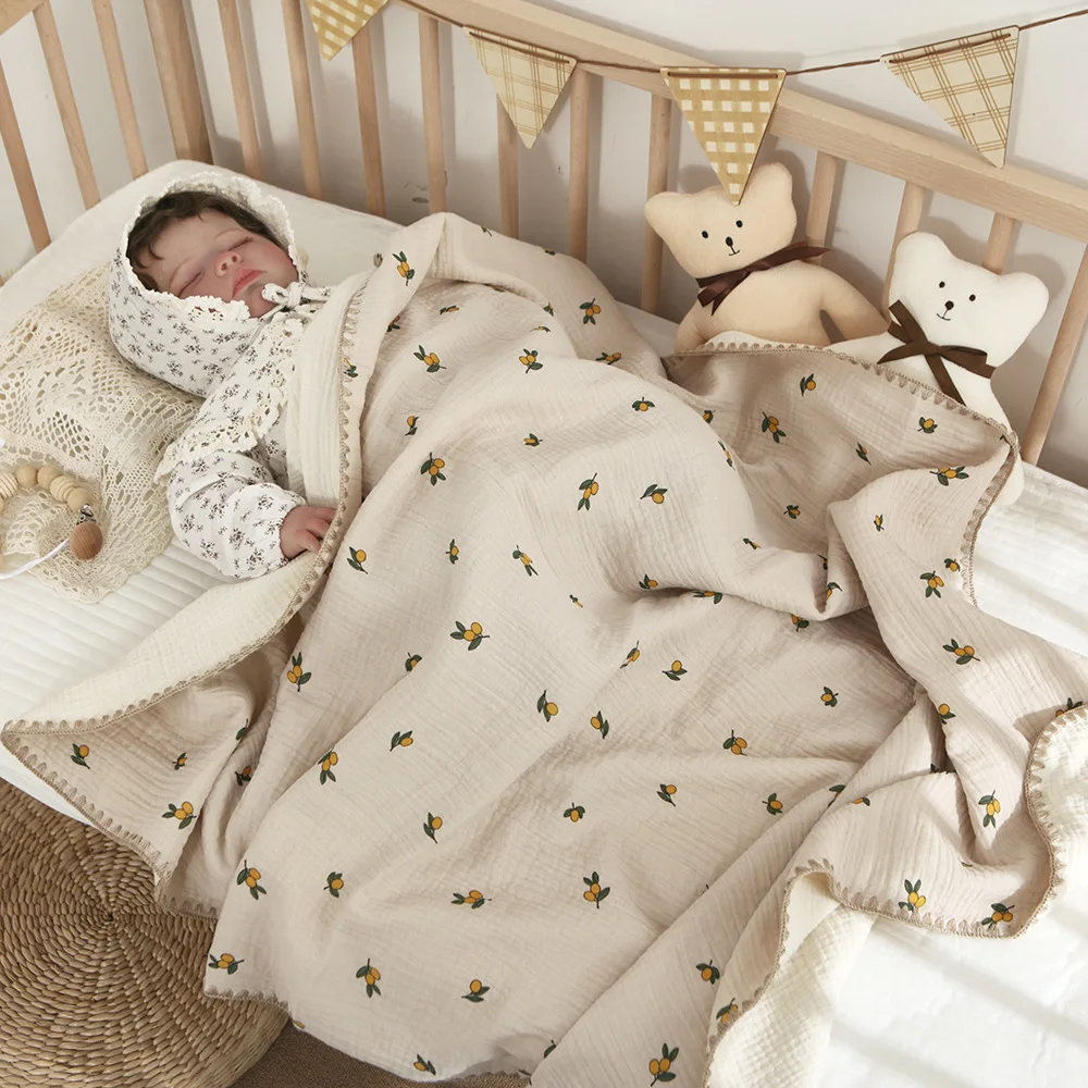 

Baby Cherry Lemon Organic Cotton Muslin Swaddle Blanket for Newborn Floral Muslin Wrap Blankets Quilt Cover Baby Shower Gift