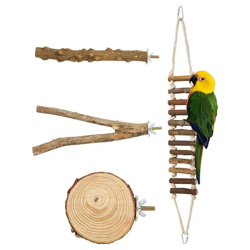 

4 шт., деревянная игрушка для попугаев, с веревкой