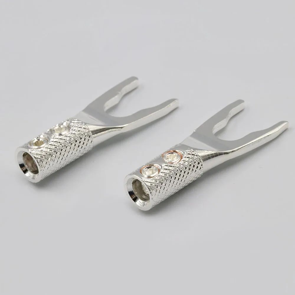 

8pcs Audio pure Copper Silver Plated Y Spade Speaker Plugs Audio Screw Fork Connector Adapter
