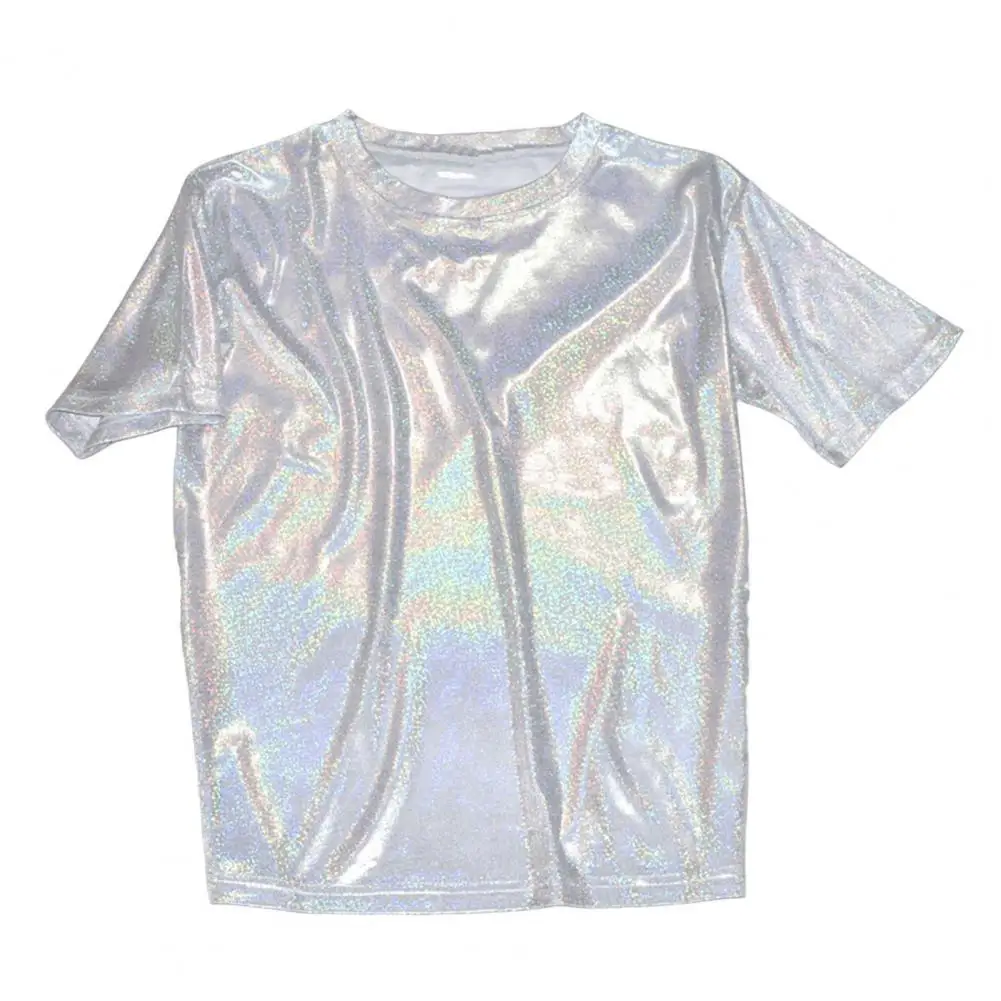 Легкие летние топы блестящая отделка Женская свободная футболка с блестками