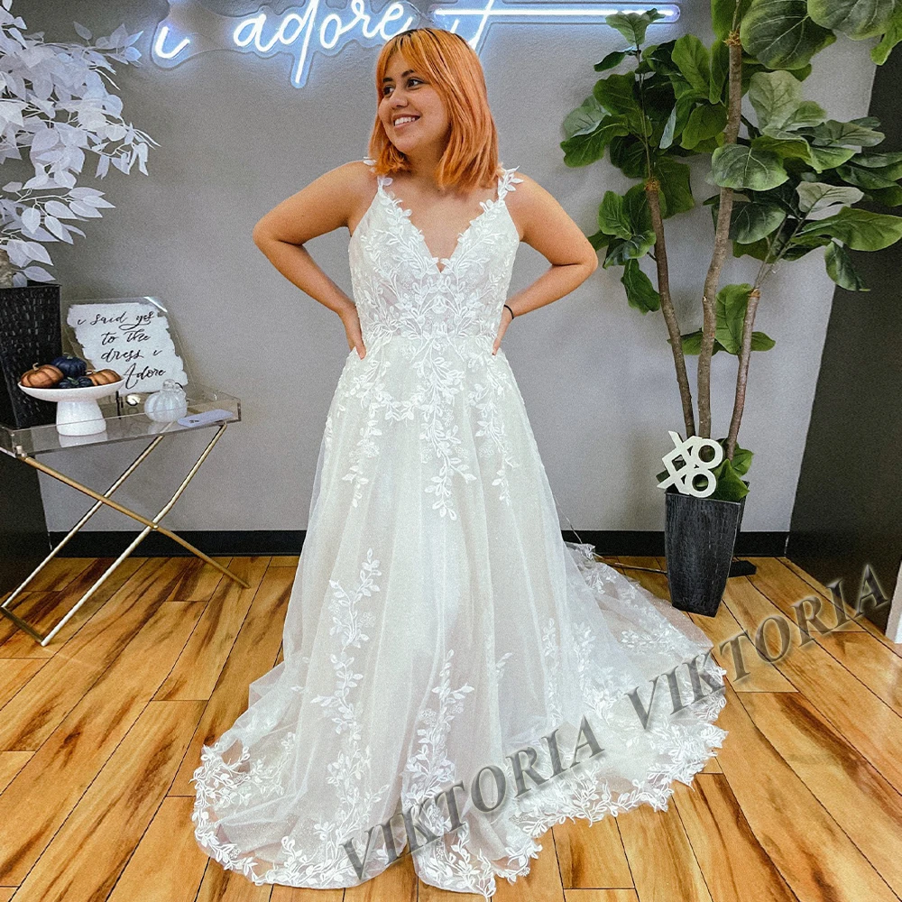 

VIKTORIA Fashion V-neck Wedding Dresses For Women Sleeveless Bride 2023 Tulle A-LINE Appliques Robe De Mariée Drop Shipping