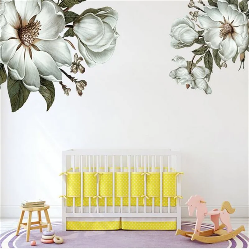

2PCS Self-Adhesive New Retro Large White Flower Wall Stickers Home Decor For Living Room Bedroom Corridor Decoration Stickers