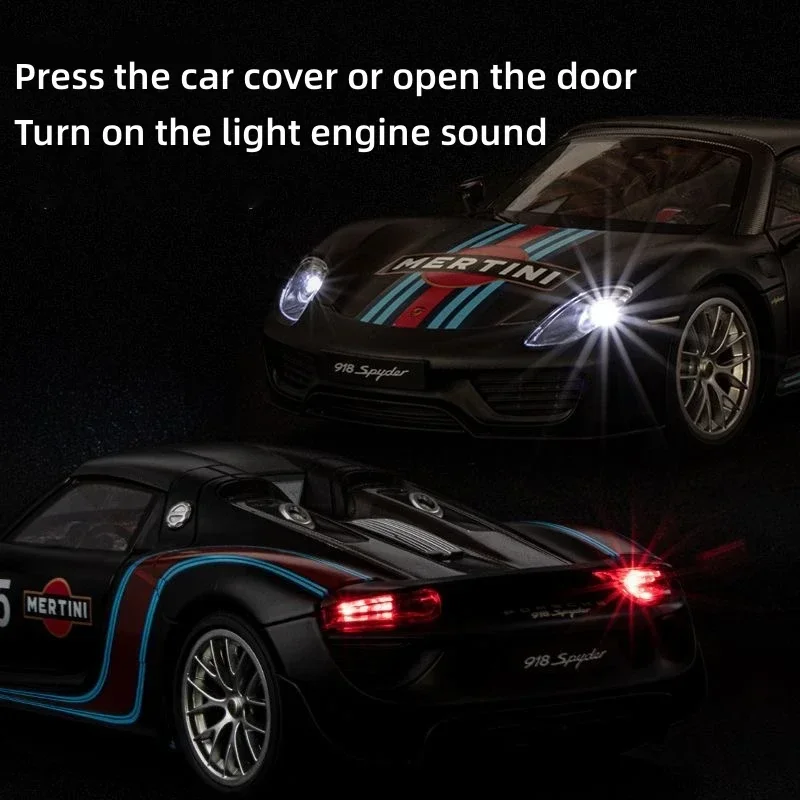 Модель автомобиля в масштабе 1:18 Porsche 918 Spyder Martini Racing из сплава