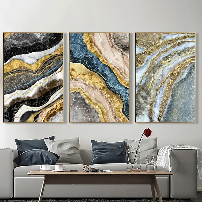 

Золотистый мраморный узор Абстрактная Картина на холсте скандинавский плакат и печать Современная Настенная картина современный декор для гостиной