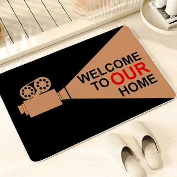 BlessLiving Welcome To Our Home Pattern Floor Mats Home Movies Theme Small Carpet Doormats Decoration Non-slip Area Rugs 2