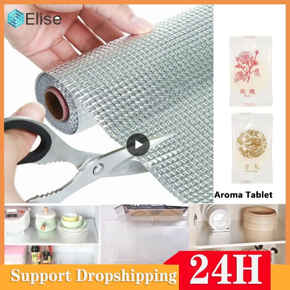 

New Moisture Proof Non-slip Kitchen Mat Waterproof Oil Stain Drawer Pad Aluminum Film Cabinet Pad Drawer Liner Cabinet Mat 2023