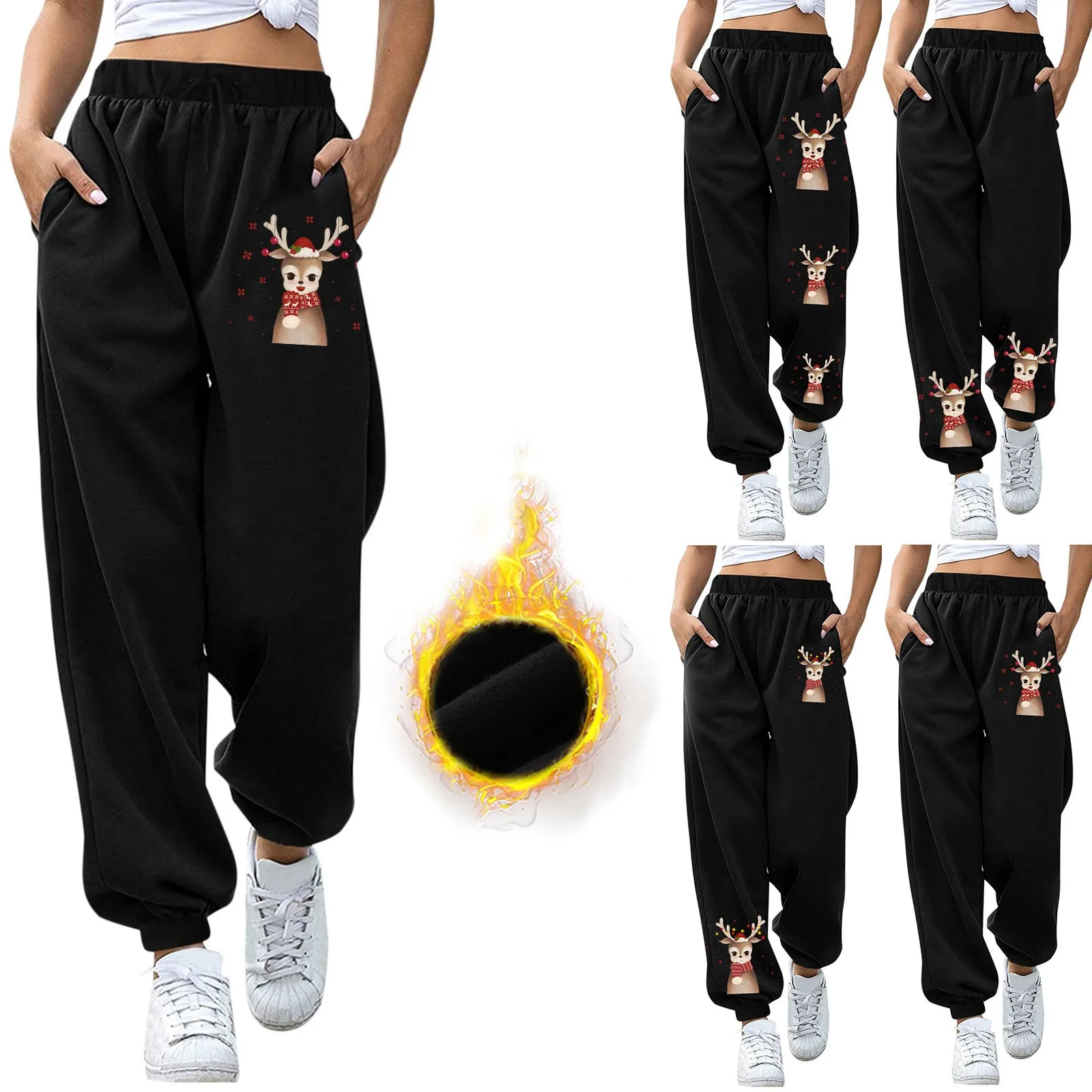 

Women Comfortable Christmas Print Bottom Sweatpants Pockets High Waist Sporty Gym Athletic Jogging Solid Casual Baggy Outfits