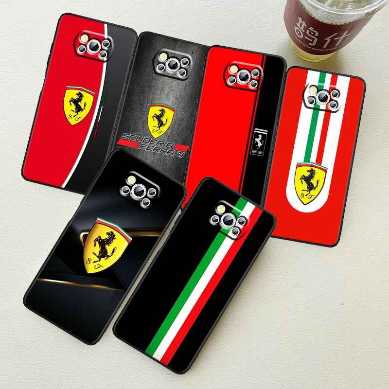 

Phone Case For Xiaomi Mi Poco X5 X4 X3 NFC F4 F3 GT M5 M5s M4 M3 Pro C50 C55 FUnda Luxury Ferrari Car Art Logo Black Cover