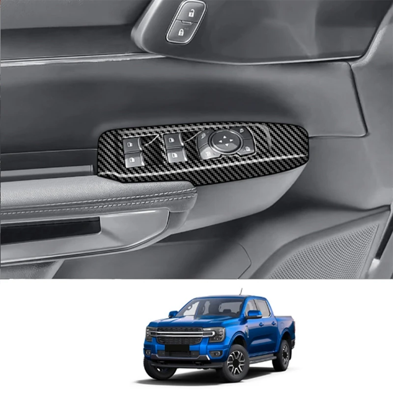 

Для Ford Ranger 2023 + панель из углеродного волокна для стеклоподъемника, кнопки, крышка переключателя, отделка двери, подлокотника, панели, автомобильные аксессуары