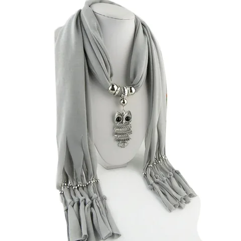Женский классический кулон в виде совы, ювелирное изделие, шарф, ожерелье, длинный шарф с бахромой