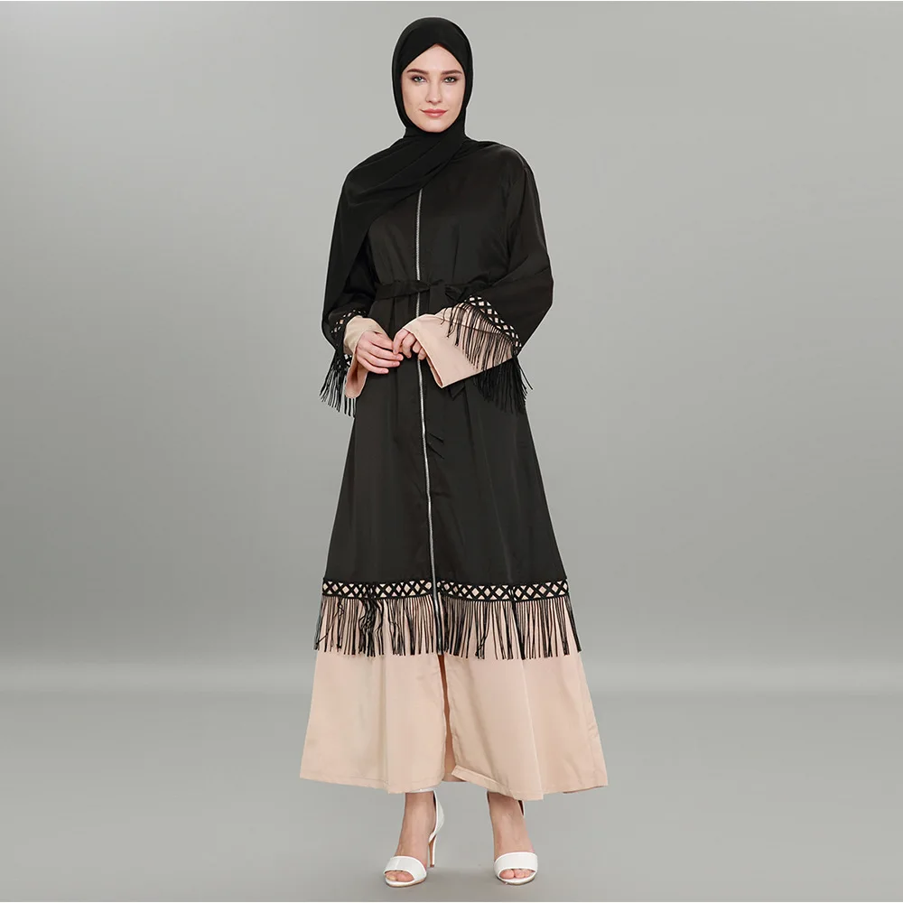 Мусульманское женское платье, женский кардиган на молнии, халат с бахромой и кружевом, мусульманская модная абайя, Дубай, размеры 5XL, Donsignet