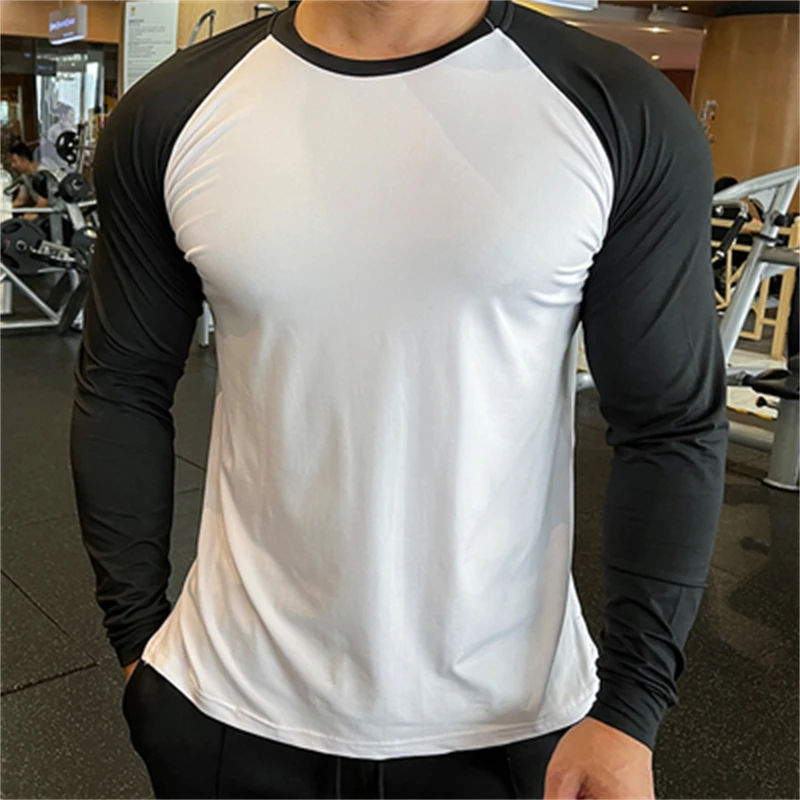 Fitness Training T-shirts Men Running Sportwear Long Sleeve Tops Quick Dry Breathable Sweatshirts Workout Bodybuiding Hiking Tee