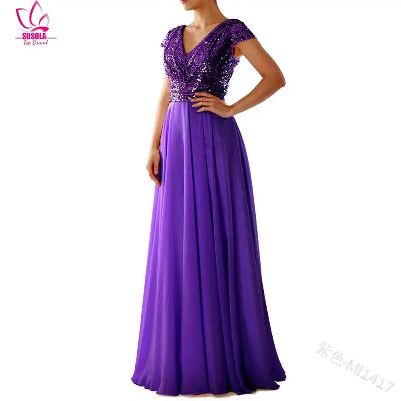 Вечернее платье с V-образным вырезом и золотыми блестками макси-платья длиной до