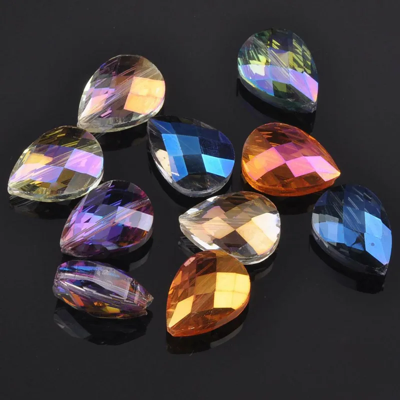 

18mm 10Pcs Faceted Crystal Glass Teardrop Spacer Bead Rondelle Loose Beads Jewelry Making DIY Crafts Findings