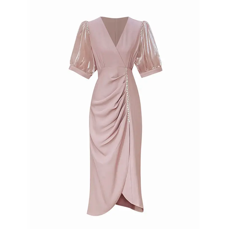 2024 летнее женское платье с V-образным вырезом женские платья коротким рукавом