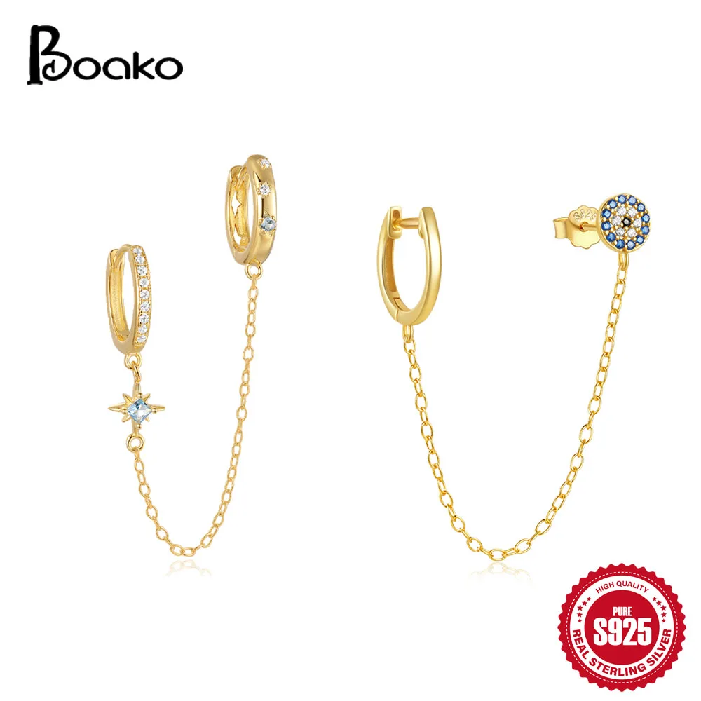 Женские серьги-кольца BOAKO S925 из серебра 925 пробы с длинной цепочкой и кисточкой