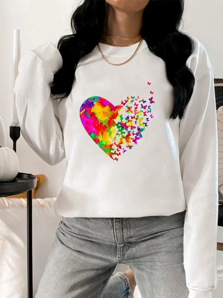 

Butterfly Love Heart Trend Sweatshirts Clothing Woman Fashion Hoodies Print Spring Autumn Female Women Casual Graphic Pullovers