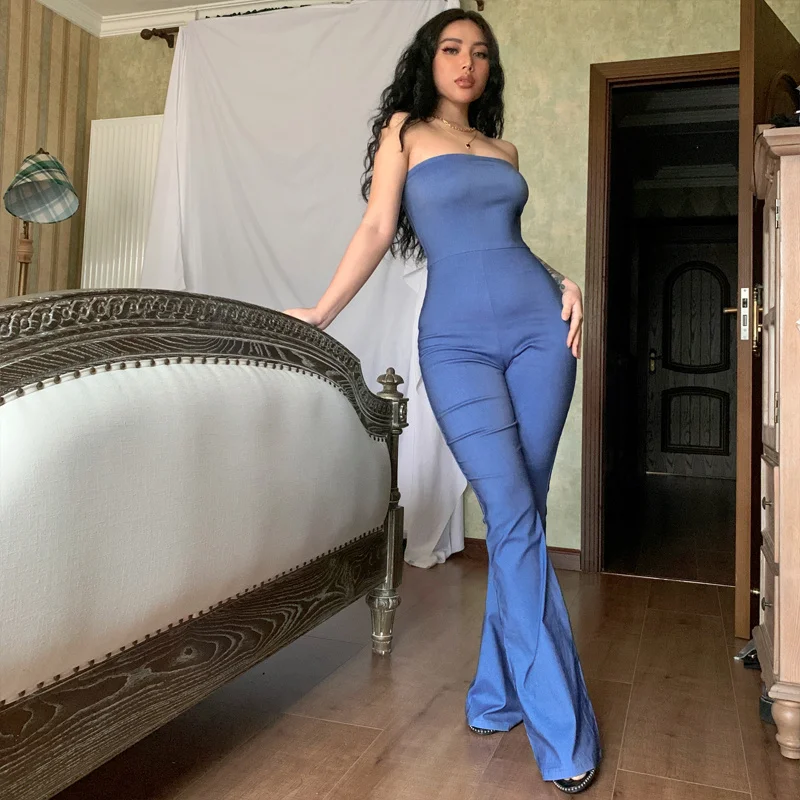 

Zoctuo Pure Color Strapless Backless Sexy Jumpsuit Bodycon 2022 Summer Fashion Women Steetwear Party Club Outfits Y2K Concise