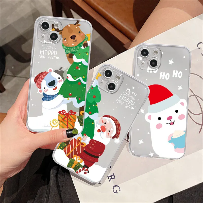 

Clear Case For Apple iPhone 14 11 13 12 Pro 7 8 Plus XR X XS Max 6 6S 13Pro Silicone Phone Cover Snowman Christmas