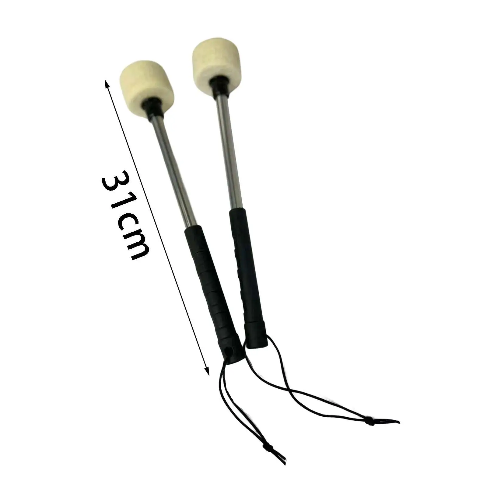 

2 Pieces Drum Mallet Black Handle Durable Instrument with Rope for Drum