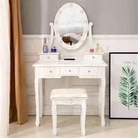 US Ready Stock 5-drawer Dressing  Table With Single Mirror With Light Bulb Household Accessories Local Delivery
