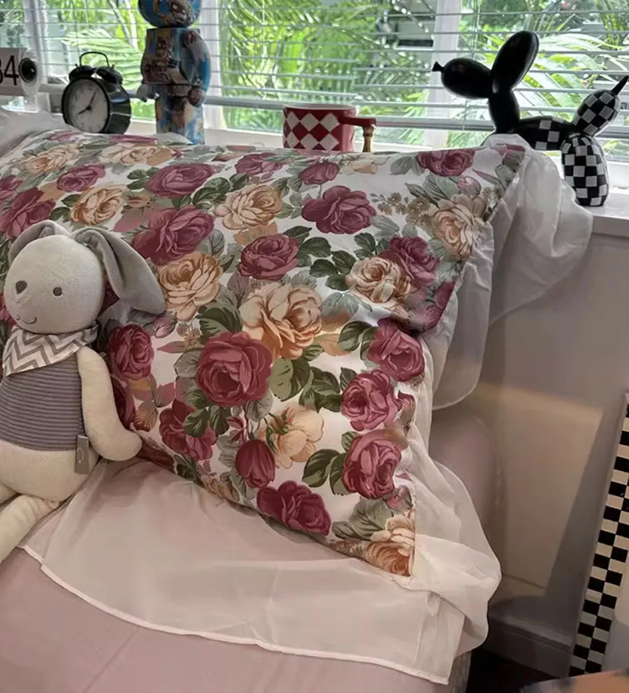 Винтажный комплект постельного белья fairyfair с красными цветами двуспальный