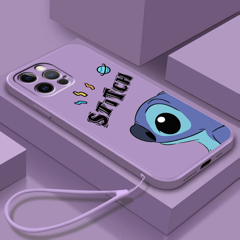 

Phone Case For Apple iPhone 14 13 12 Mini 11 XS Pro Max X XR SE 2020 Plus Cover Disney Anime Stitch Cute Art Liquid Rope Funda