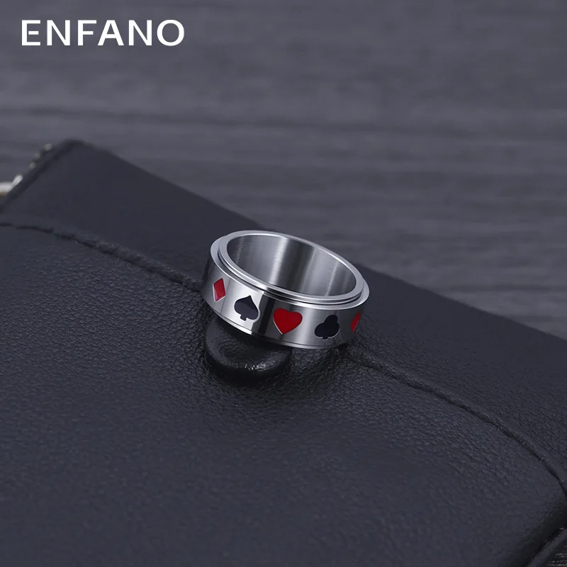 

Enfano Playing Card Rotating Men's Ring Personality Small TOPIN Non-Fading Rotating Tide Ring